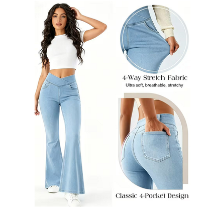 Crossover Waist Stretch Flare Jeans