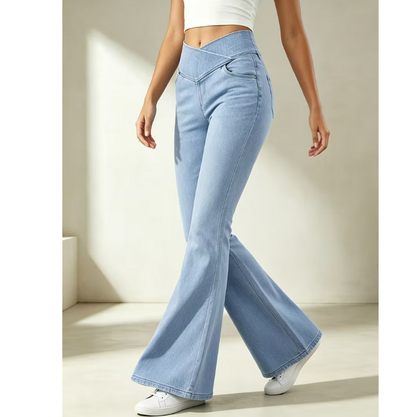 Crossover Waist Stretch Flare Jeans