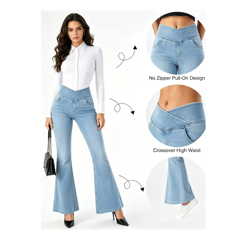 Crossover Waist Stretch Flare Jeans