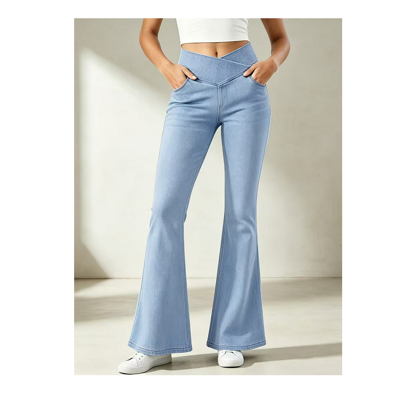 Crossover Waist Stretch Flare Jeans