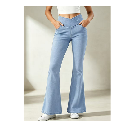 Crossover Waist Stretch Flare Jeans