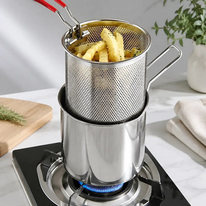 Stainless Steel Deep Fryer Pot with Frying Basket, Oil-Saving Deep Frying Pan with Handle for Home Kitchen