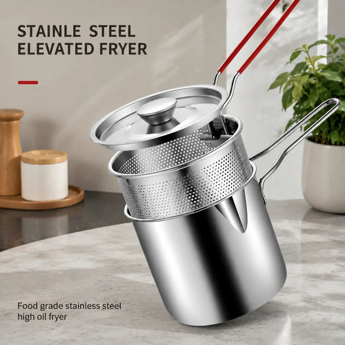 Stainless Steel Deep Fryer Pot with Frying Basket, Oil-Saving Deep Frying Pan with Handle for Home Kitchen