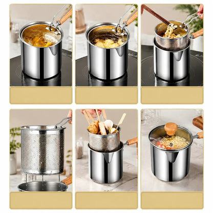 Stainless Steel Deep Fryer Pot with Frying Basket, Oil-Saving Deep Frying Pan with Handle for Home Kitchen