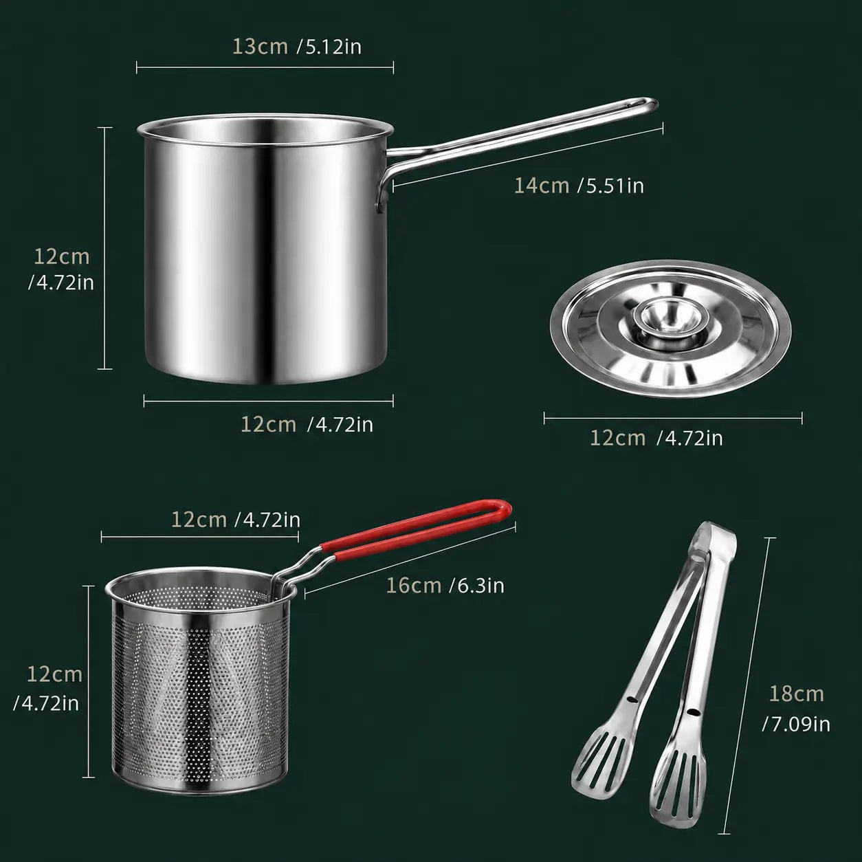 Stainless Steel Deep Fryer Pot with Frying Basket, Oil-Saving Deep Frying Pan with Handle for Home Kitchen