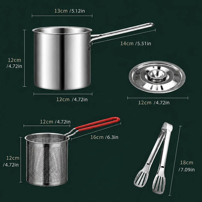 Stainless Steel Deep Fryer Pot with Frying Basket, Oil-Saving Deep Frying Pan with Handle for Home Kitchen