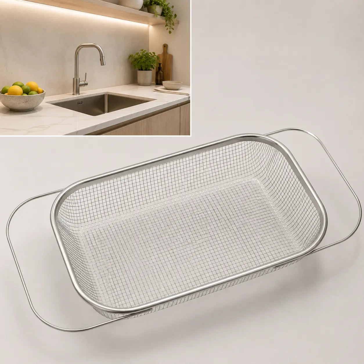 💛 Your Handy Kitchen Helper! 🥬 Expandable Over‑Sink Stainless Steel Colander Basket, Easy Fruit & Vegetable Washing for Family Daily Use 🍓