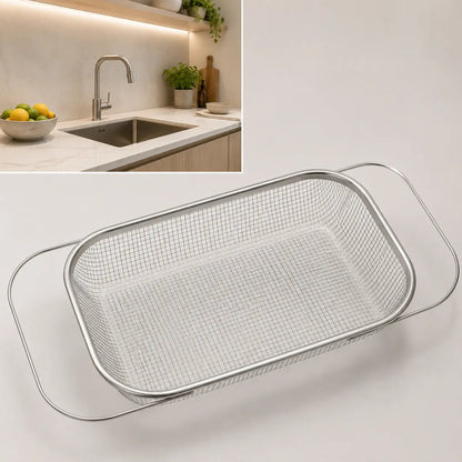 💛 Your Handy Kitchen Helper! 🥬 Expandable Over‑Sink Stainless Steel Colander Basket, Easy Fruit & Vegetable Washing for Family Daily Use 🍓