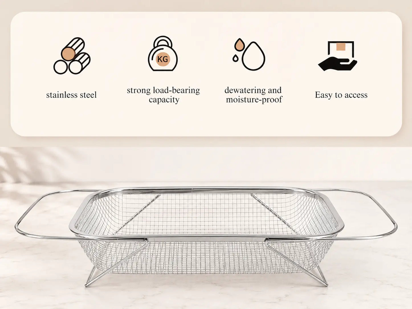 💛 Your Handy Kitchen Helper! 🥬 Expandable Over‑Sink Stainless Steel Colander Basket, Easy Fruit & Vegetable Washing for Family Daily Use 🍓