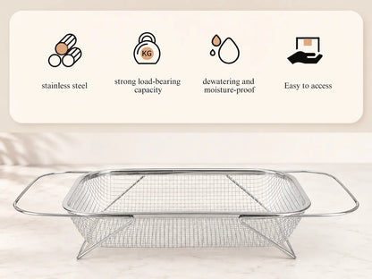 💛 Your Handy Kitchen Helper! 🥬 Expandable Over‑Sink Stainless Steel Colander Basket, Easy Fruit & Vegetable Washing for Family Daily Use 🍓