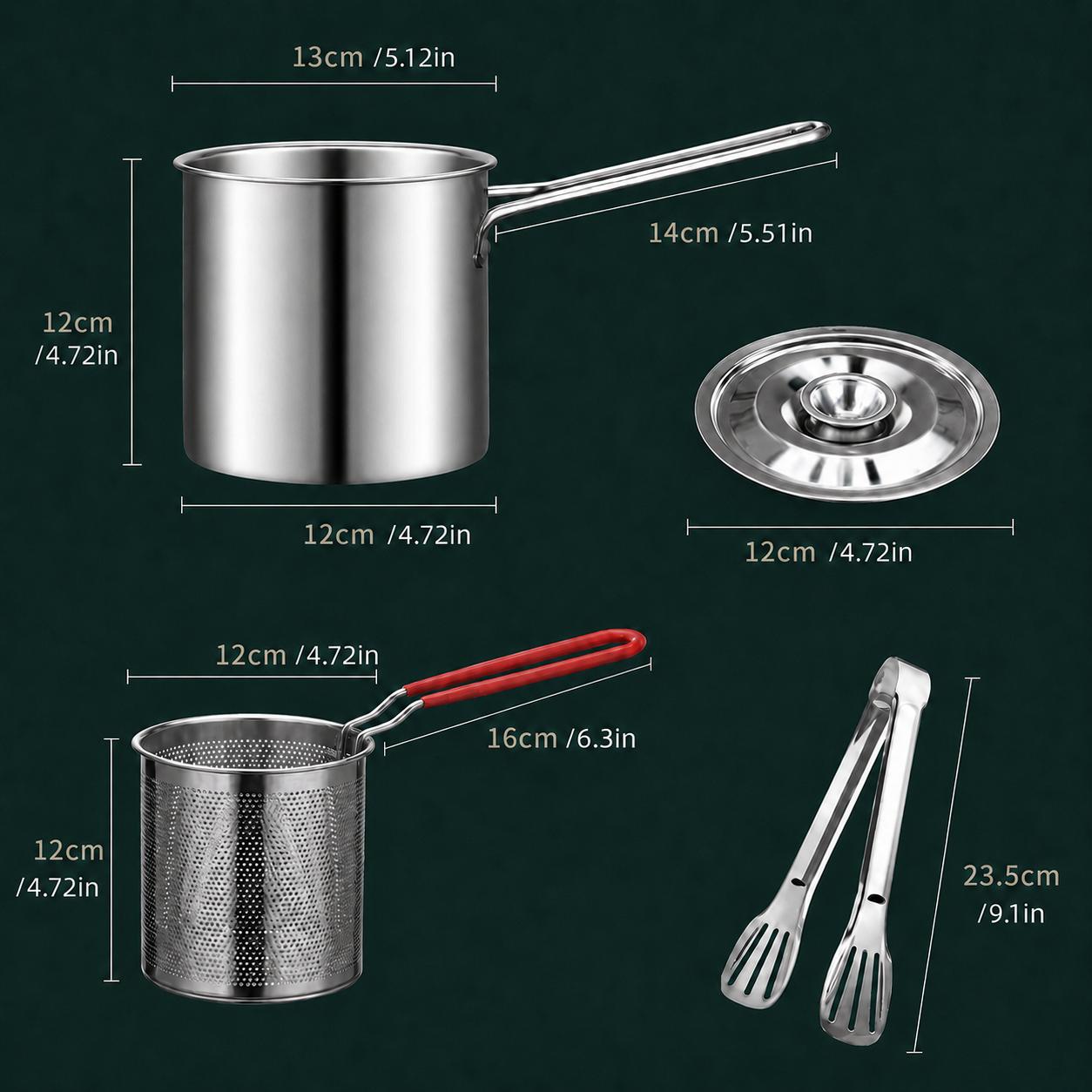 Stainless Steel Deep Fryer Pot with Frying Basket, Oil-Saving Deep Frying Pan with Handle for Home Kitchen
