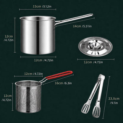 Stainless Steel Deep Fryer Pot with Frying Basket, Oil-Saving Deep Frying Pan with Handle for Home Kitchen