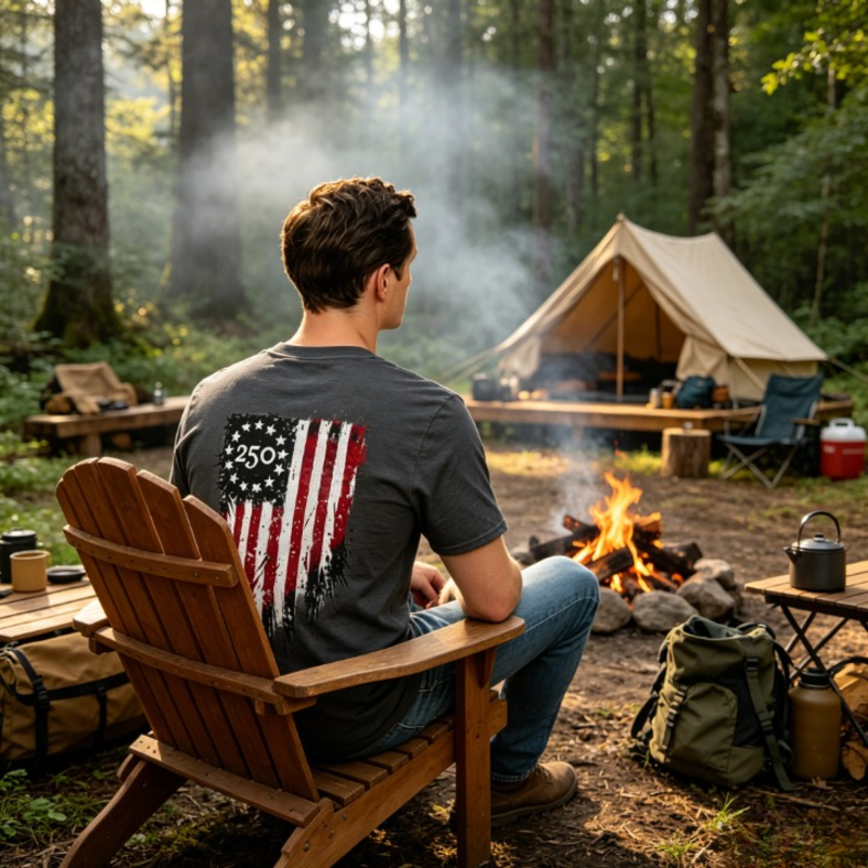 America 250th Patriotic T-Shirt | Vintage Distressed Flag & Revolutionary Soldier Graphic