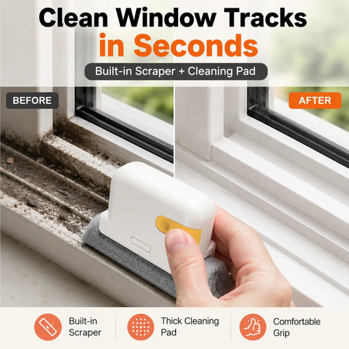 2-in-1 Window Track Cleaner – Built-In Scraper & Washable Deep-Cleaning Pad