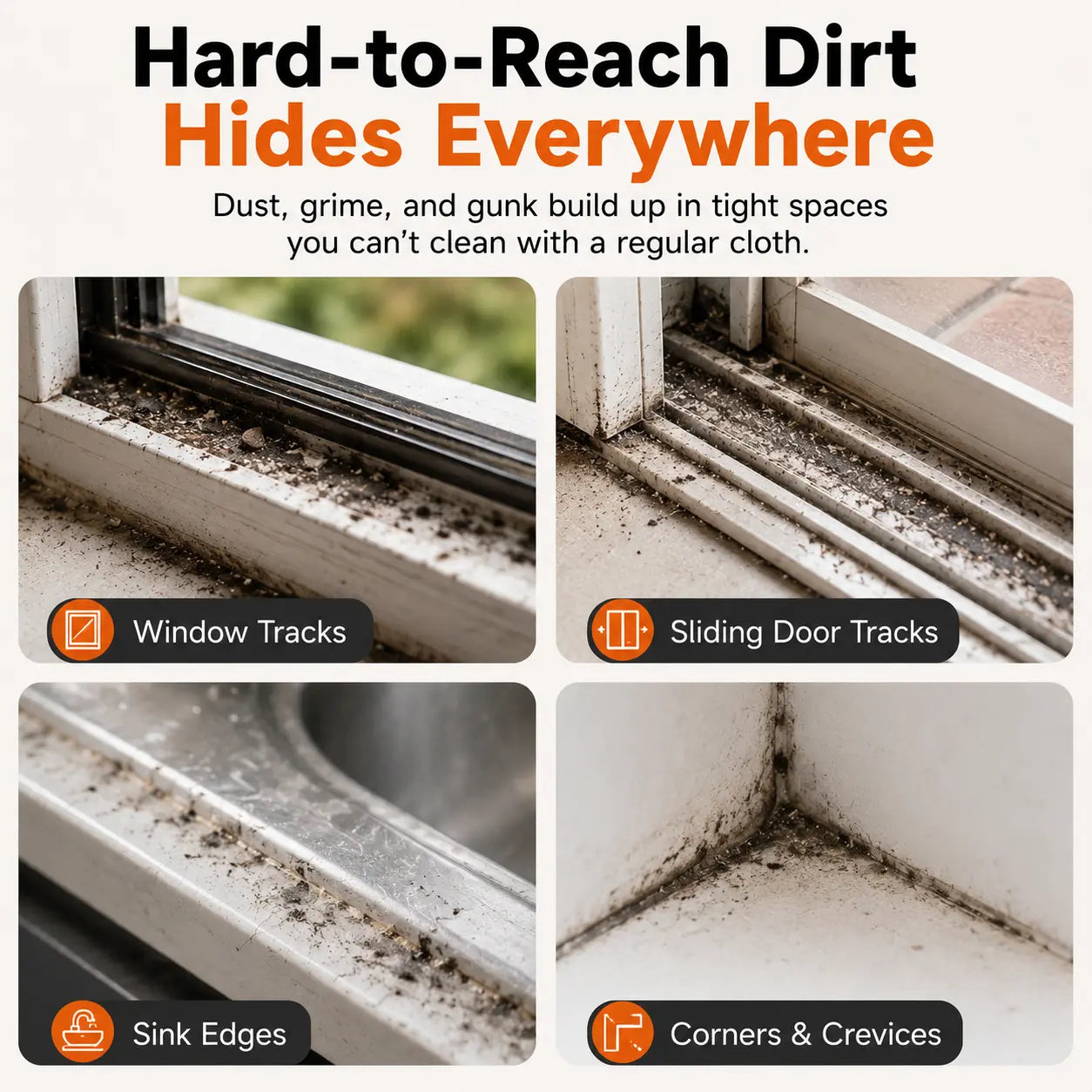 2-in-1 Window Track Cleaner – Built-In Scraper & Washable Deep-Cleaning Pad