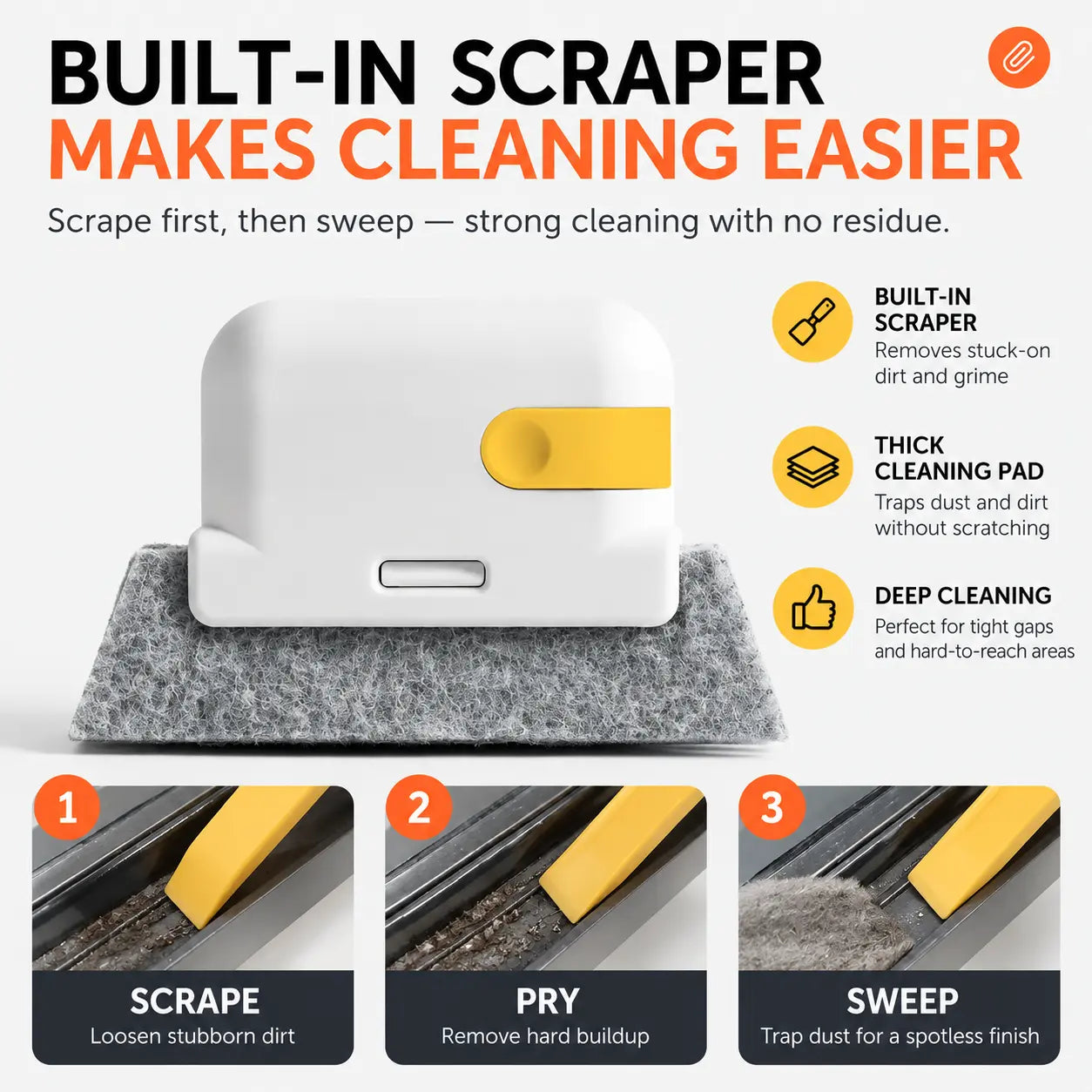 2-in-1 Window Track Cleaner – Built-In Scraper & Washable Deep-Cleaning Pad