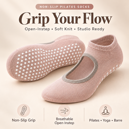 🧘‍♀️ Women's Non-Slip Pilates Grip Socks – Open-Instep Yoga & Barre Socks