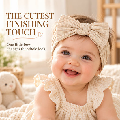 🎀 Baby Bow Knot Headband | Stretchy Ribbed Hair Band