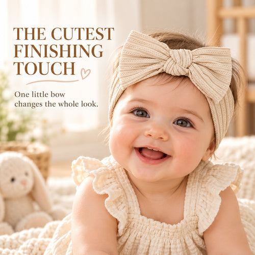 🎀 Baby Bow Knot Headband | Stretchy Ribbed Hair Band