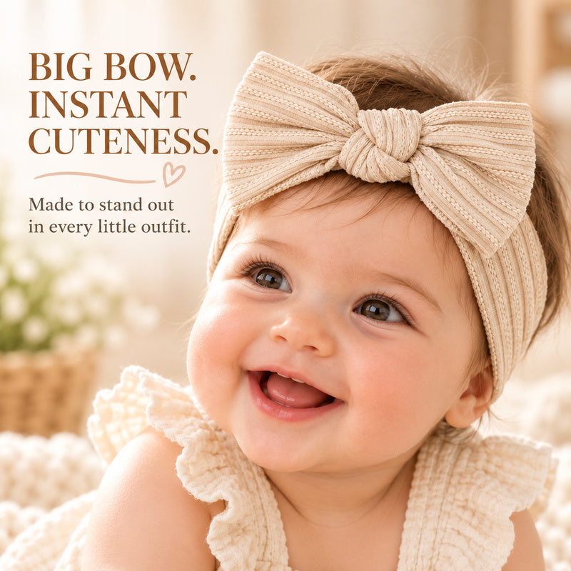 🎀 Baby Bow Knot Headband | Stretchy Ribbed Hair Band