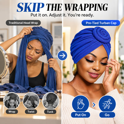 🌹 Pre-Tied Rosette Turban Cap | Effortless Headwrap Style