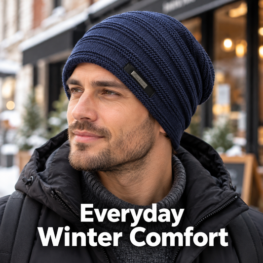 Men's Fleece-Lined Slouchy Knit Beanie – Warm & Cozy Winter Hat