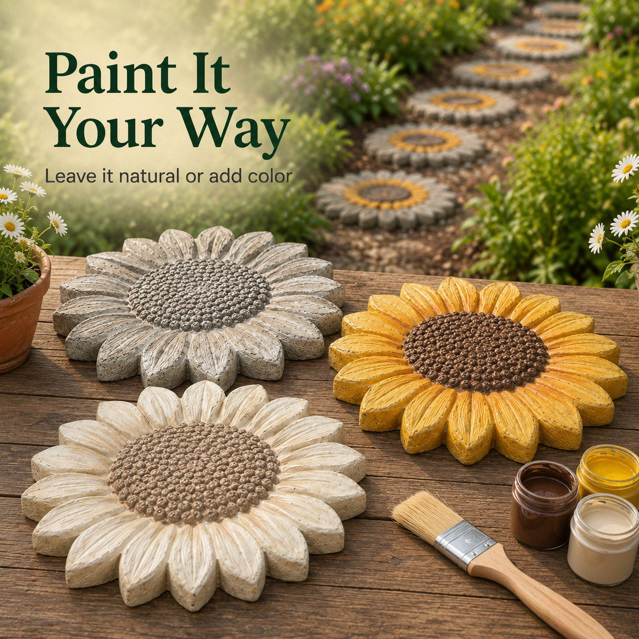 Garden Stepping Stone Mold Reusable DIY Pathway Concrete Mold Bee Butterfly Sunflower Pattern For Yard Lawn Decor
