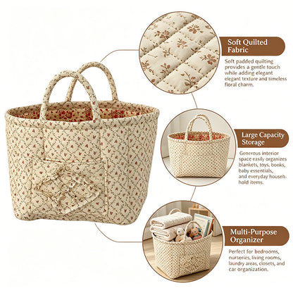 Floral Quilted Storage Basket – Machine Washable, Large Capacity Storage for Home & Car