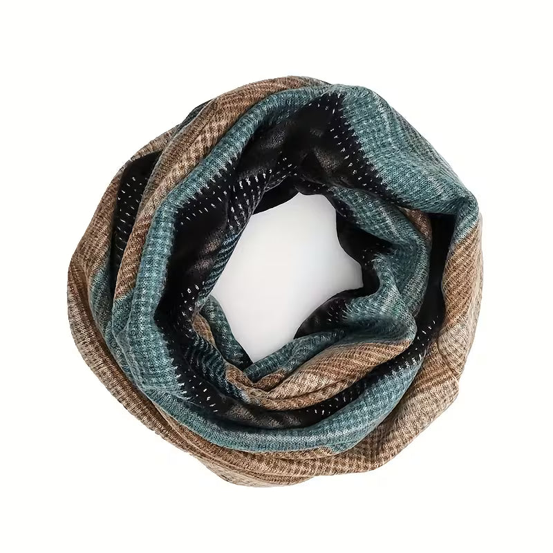 🍂 2-in-1 Vintage Striped Slouchy Beanie & Neck Warmer – Soft Stretchy Unisex Hat