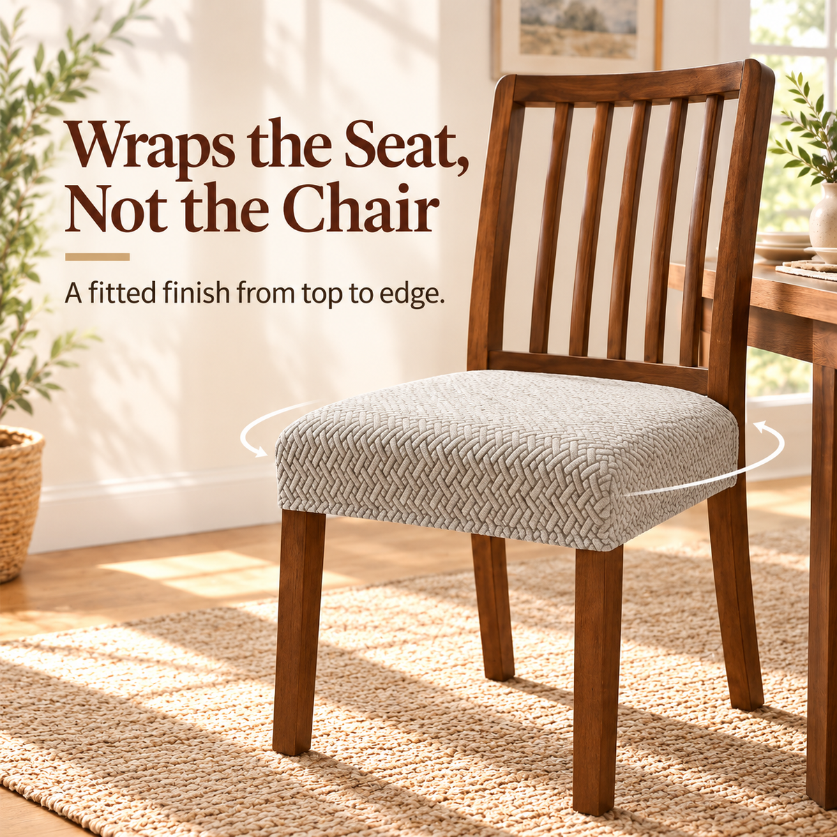 Stretch Jacquard Dining Chair Seat Cover | Dual Elastic Fit