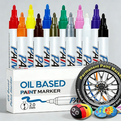 12 Colors Permanent Paint Marker Set Waterproof, Quick-Dry & Multi-Surface Use