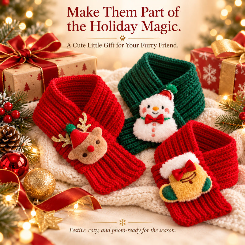 🎄 Christmas Knit Pet Scarf for Cats & Dogs | Cute Holiday Neckwear