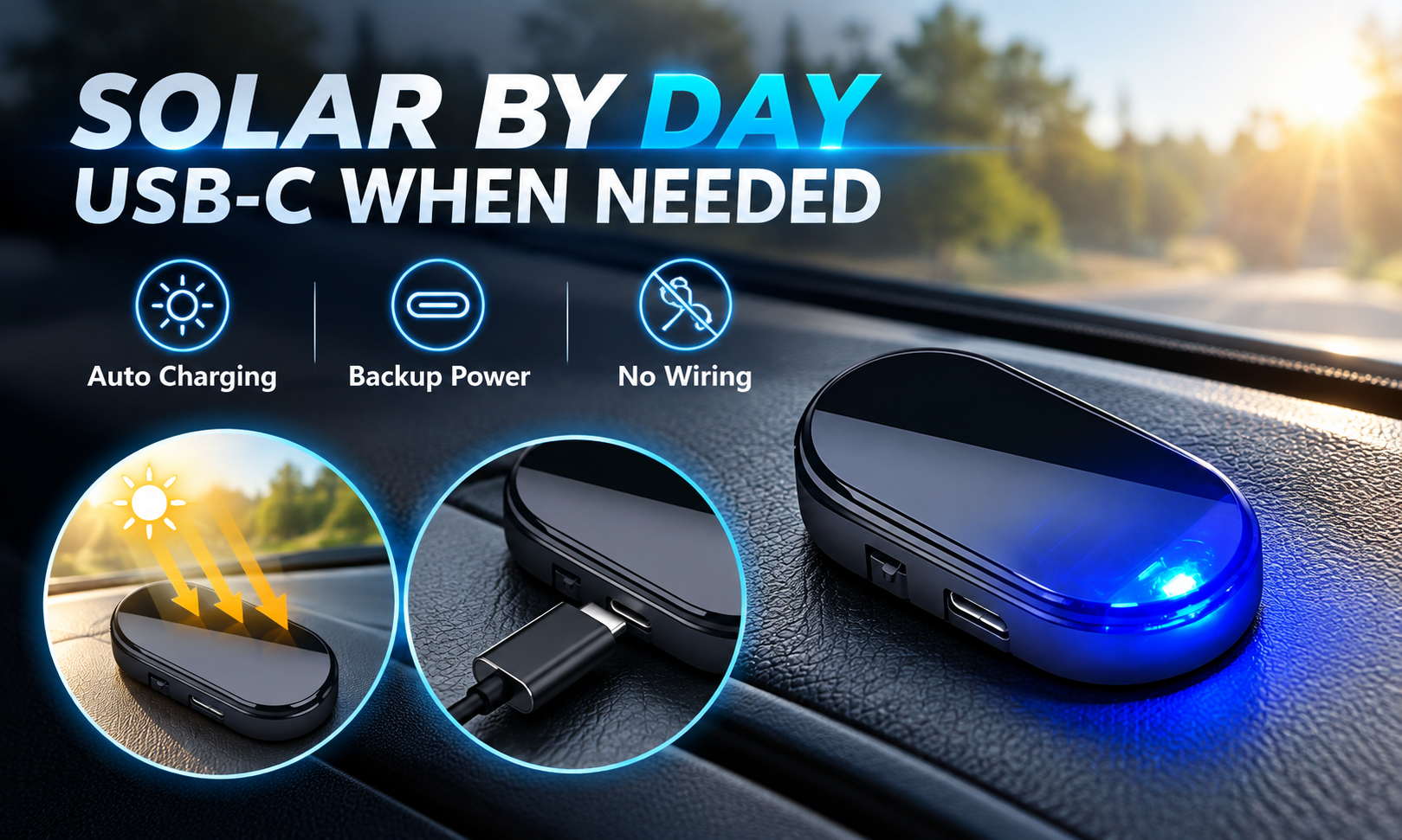 Solar by Day. USB-C When Needed.