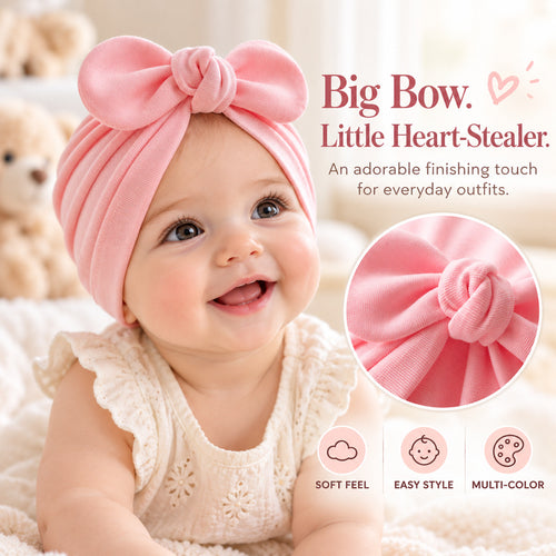 Baby Bow Turban Hat – Soft Cute Infant Beanie