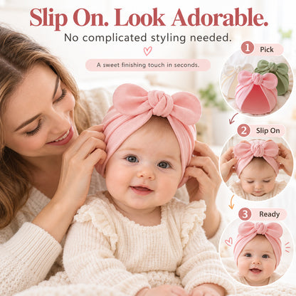 Baby Bow Turban Hat – Soft Cute Infant Beanie