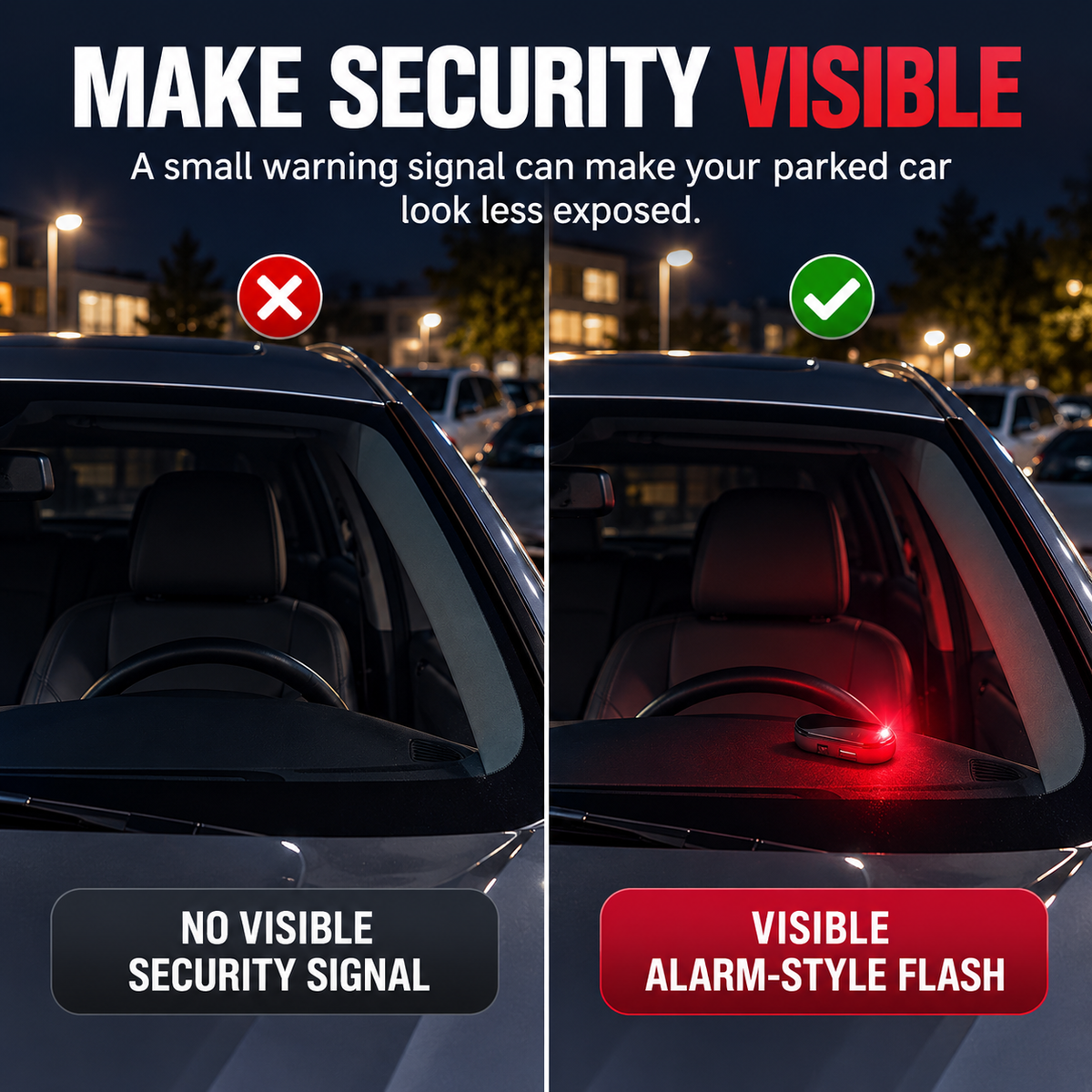 🚗 Solar Car Security Warning Light – Auto Flashing LED, No Wiring