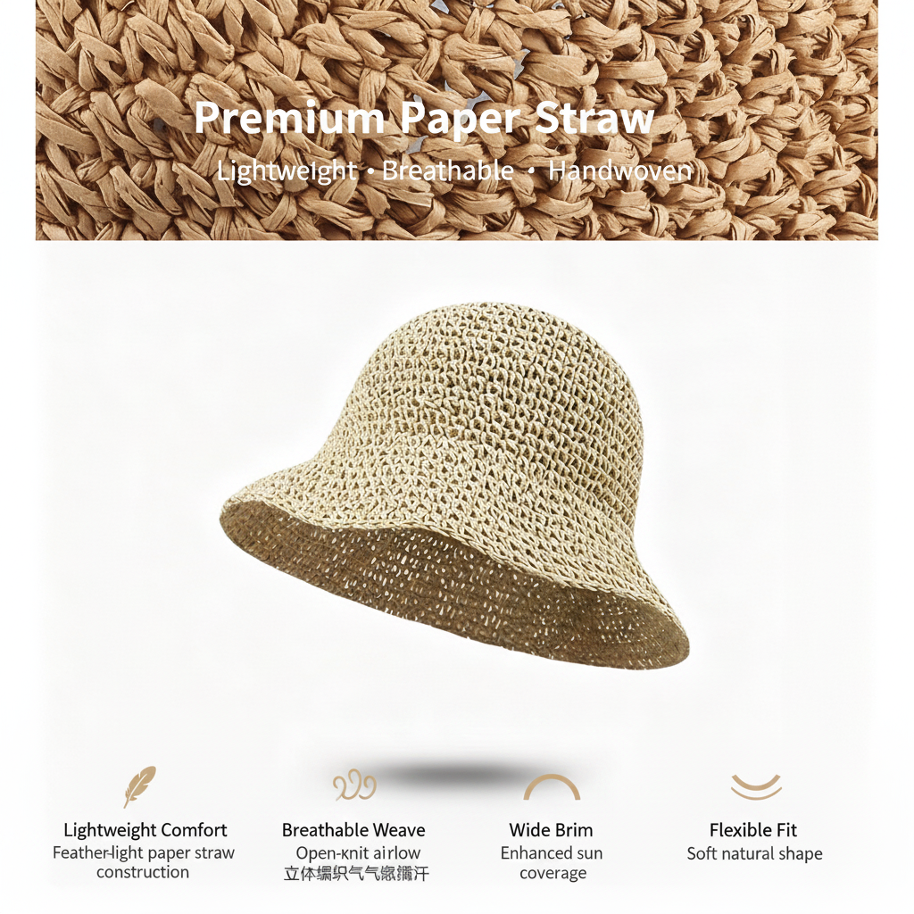 Handwoven Straw Sun Hat – Lightweight, Breathable & Foldable
