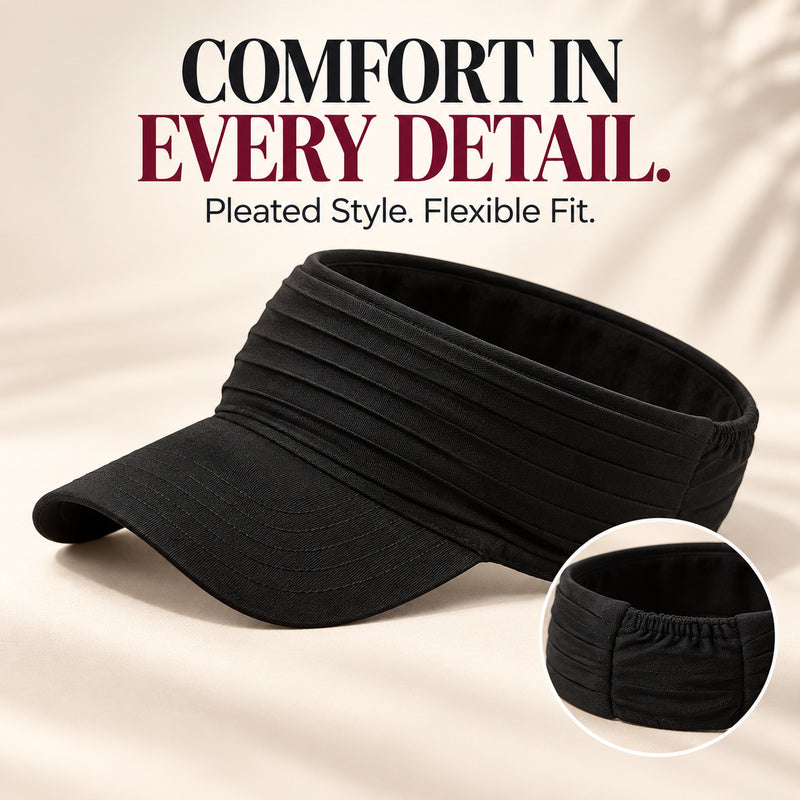 Open-Top Sports Visor Hat – Pleated Ponytail-Friendly Sun Visor