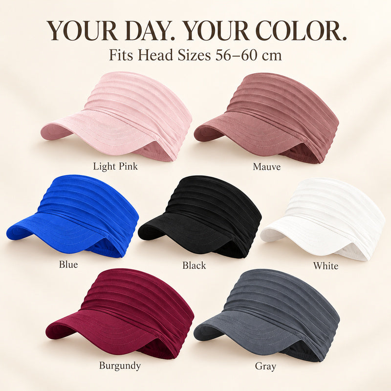 Open-Top Sports Visor Hat – Pleated Ponytail-Friendly Sun Visor