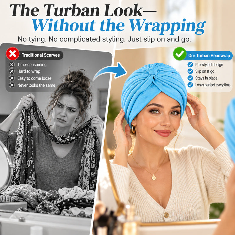 Pleated Stretch Turban Hat for Women