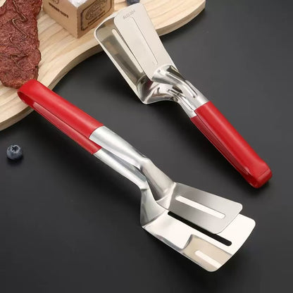 3-in-1 Stainless Steel Spatula Tongs, Multi-Purpose Steak Flipper Clamp for Grilling, Frying and Serving
