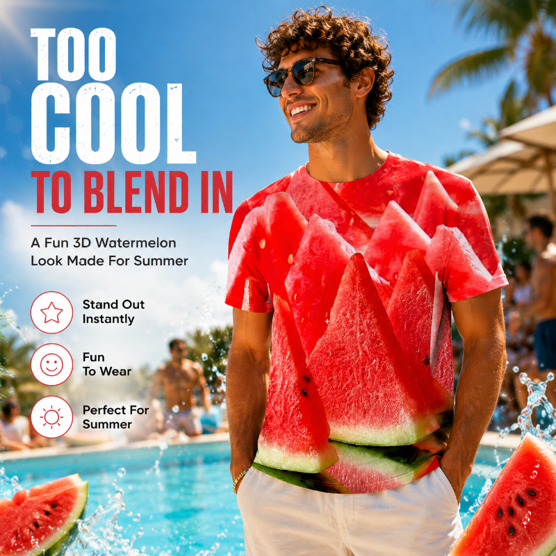 3D Watermelon Print Unisex Summer Casual Graphic T-Shirt