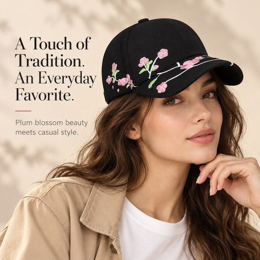 Chinese-Inspired Plum Blossom Embroidered Baseball Cap