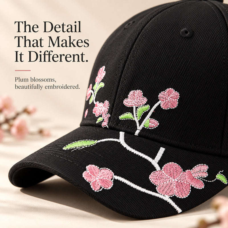 Chinese-Inspired Plum Blossom Embroidered Baseball Cap