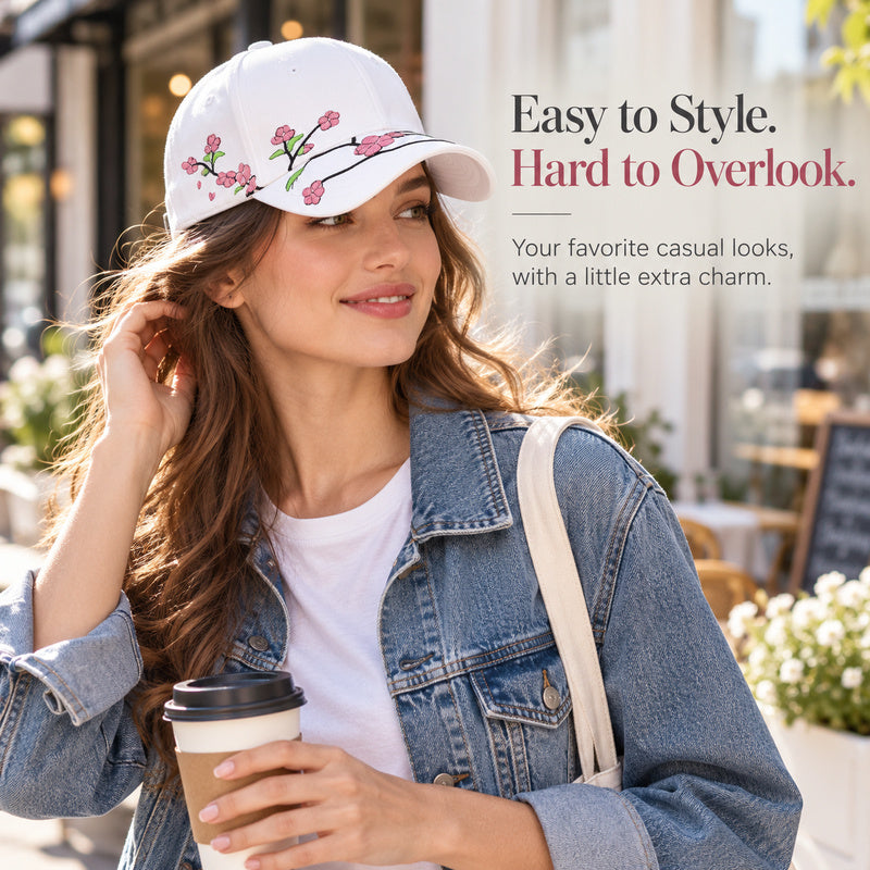 Chinese-Inspired Plum Blossom Embroidered Baseball Cap