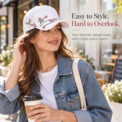 Chinese-Inspired Plum Blossom Embroidered Baseball Cap