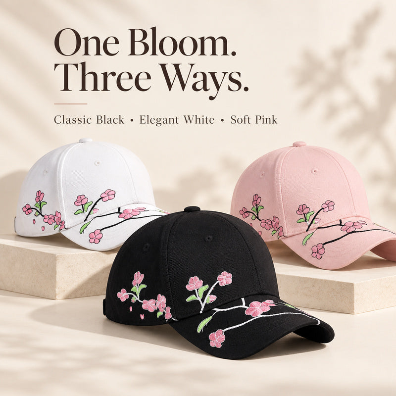 Chinese-Inspired Plum Blossom Embroidered Baseball Cap