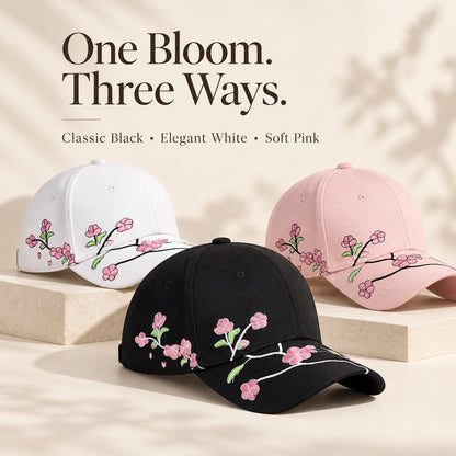Chinese-Inspired Plum Blossom Embroidered Baseball Cap