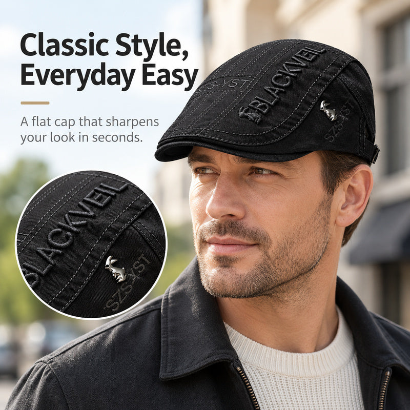 Embroidered Adjustable Flat Cap for Men