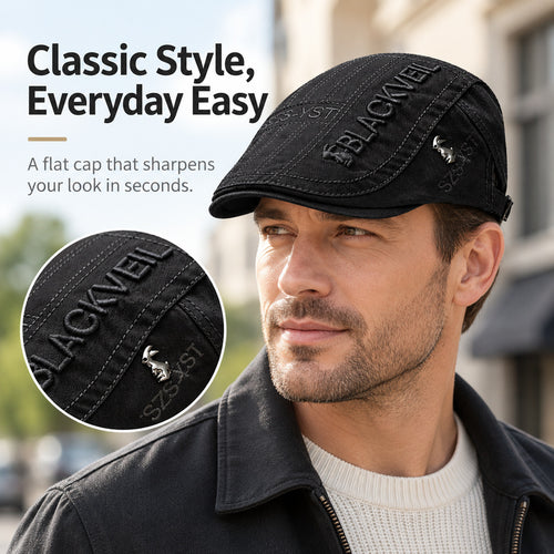 Embroidered Adjustable Flat Cap for Men